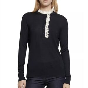 Sandro Black Sweater with Ivory Lace Accent